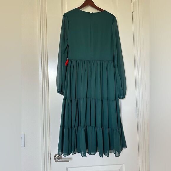 Mac Duggal Ieena | 55637 Bishop Sleeve V Neck Chiffon Dress Size 10 NEW - Picture 7 of 11